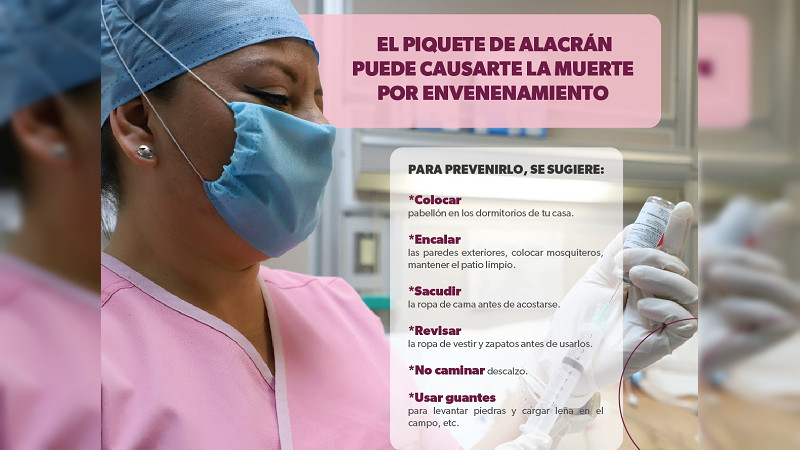 Secretaría de Salud, lista con abasto de suero anti alacrán en Michoacán