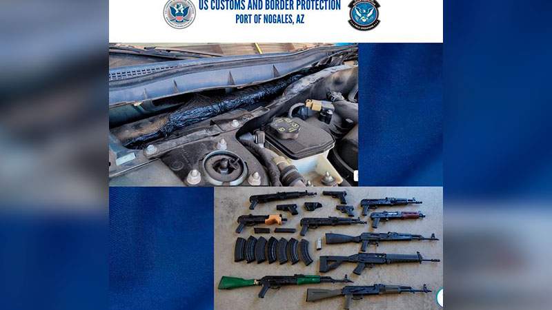 Aseguran cargamento de armas y uno de sustancia ilícita en cruce fronterizo de Sonora 