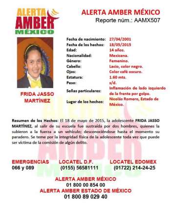 Solicitan ayuda de la ciudadanía para localizar a menor desaparecida en el Estado de México 
