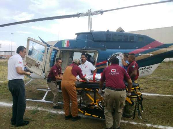 Trasladan vía aérea a sujeto herido de gravedad, en la capital michoacana 