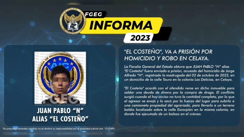 Detienen a  Juan Pablo “N” por homicidio y robo en Celaya 