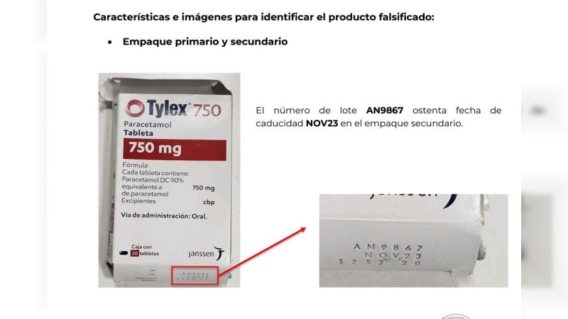 Alertan Sobre Falsificación del Producto TYLEX 750 