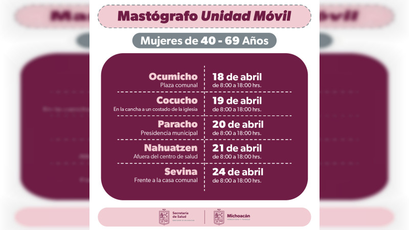 Anuncia SSM mastografías gratuitas en 3 municipios de Michoacán  