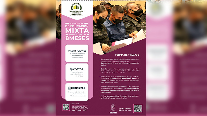 Continúa Telebachillerato Michoacán con periodo de inscripciones en modalidad mixta 