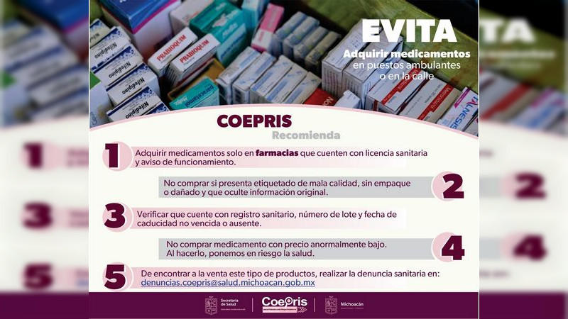 Exhorta Salud Michoacán a no comprar medicamentos en la vía pública 