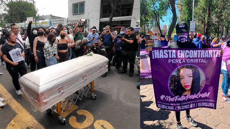 Protestan frente a Fiscalía con féretro de Perla Cristal, joven desaparecida en Ciudad de México 
