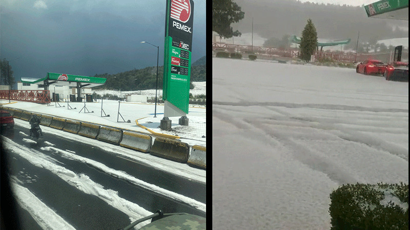 Granizada sobre la carretera México-Cuernavaca, complica la circulación a la altura de Tres Marías 