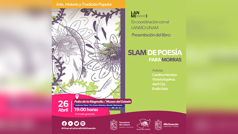 Secretaria de Cultura invita a la presentación del libro Slam de poesía para morras 