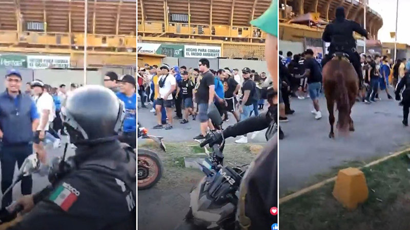 Aficionados del León y Tigres se enfrentan afuera del Estadio Universitario 