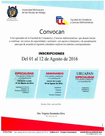 FCCA de la UMSNH ofrece seminarios y cursos de especialidad con opción a titulación y/o actualización 