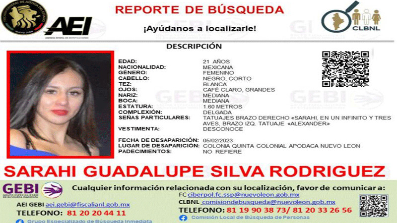 Encuentran cuerpo de Sarahí Guadalupe, joven desaparecida en Apodaca, Nuevo León 