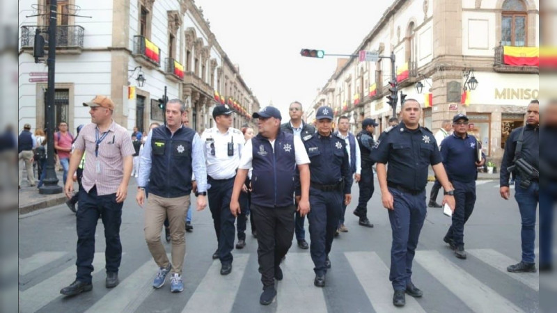 Refuerzan acciones de prevención del delito, en el Centro Histórico de Morelia, Michoacán