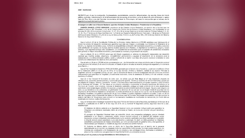 Tras revés de la SCJN, López Obrador publica decreto a favor de la construcción del Tren Maya en el DOF