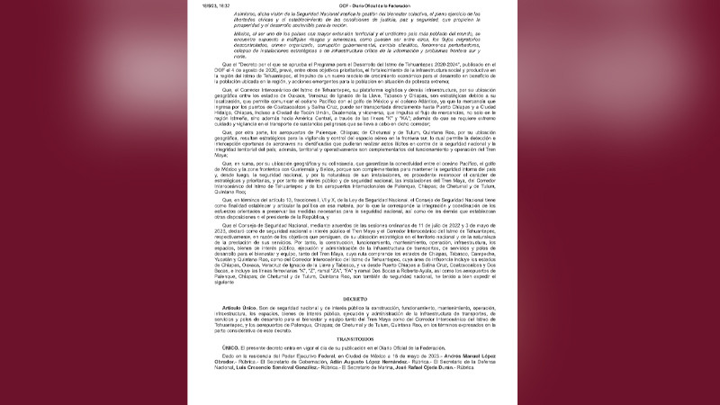 Tras revés de la SCJN, López Obrador publica decreto a favor de la construcción del Tren Maya en el DOF