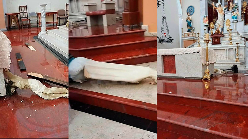 Iracundo sujeto destruye imágenes religiosas en un templo de Sahuayo, Michoacán 