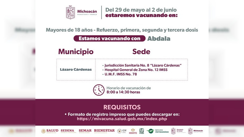Anuncian vacunación contra COVID-19 en 71 municipios de Michoacán