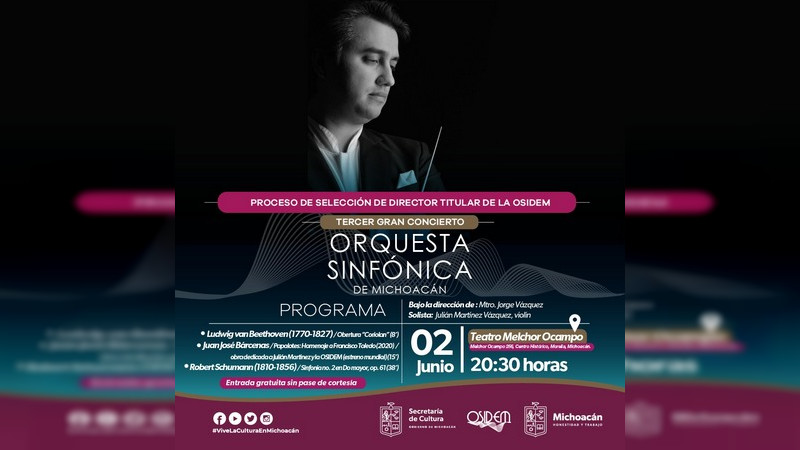 Anuncia Secum último concierto del concurso para director titular de la OSIDEM 