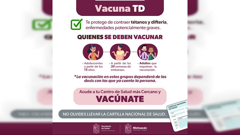 Invita Salud Michocacán a embarazadas a vacunarse contra el tétanos 