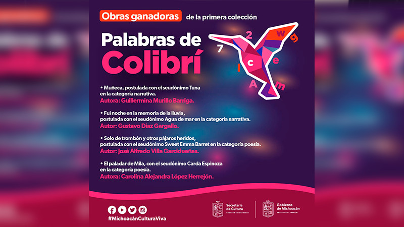 Anuncia Secum a ganadores de la convocatoria Palabras de Colibrí 