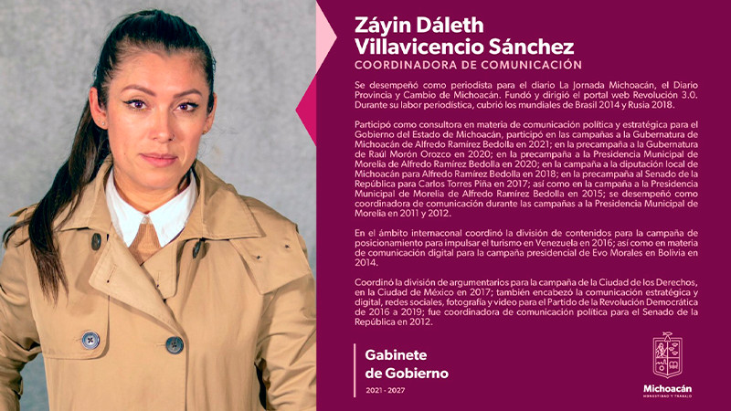 Llega Záyin Villavicencio a la Coordinación de Comunicación Social del Gobierno de Michoacán 