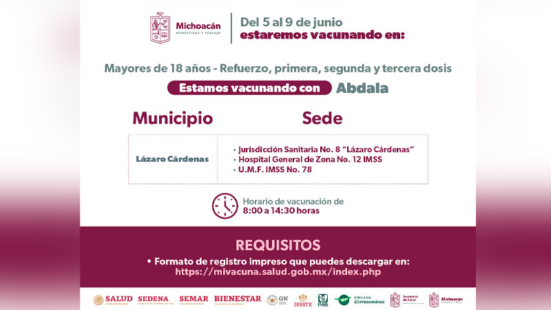 Continúa vacunación COVID-19 en 85 municipios de Michoacán