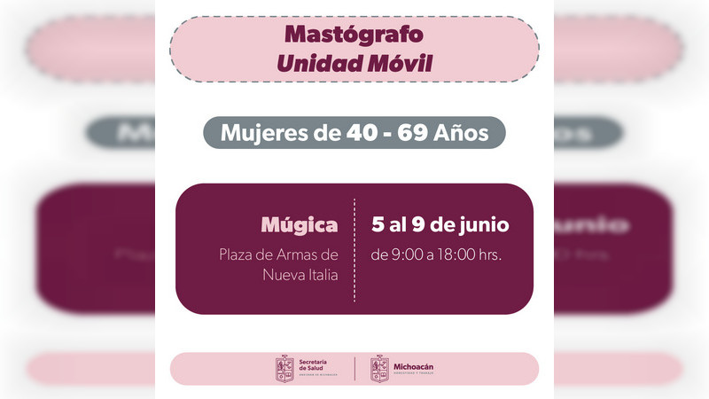 Llevará Salud Michoacán mastografías gratuitas a Múgica 