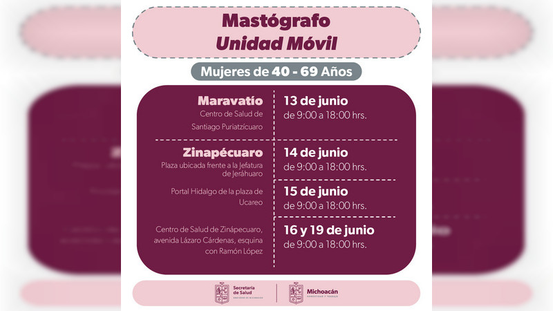 Anuncia Salud Michoacán mastografías gratuitas en Maravatío y Zinapécuaro 