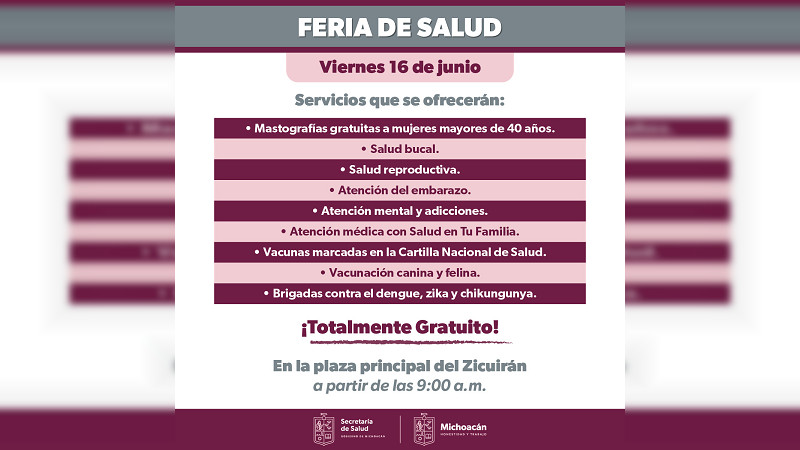 Llevará Salud Michoacán servicios gratuitos a La Huacana con Feria de la Salud