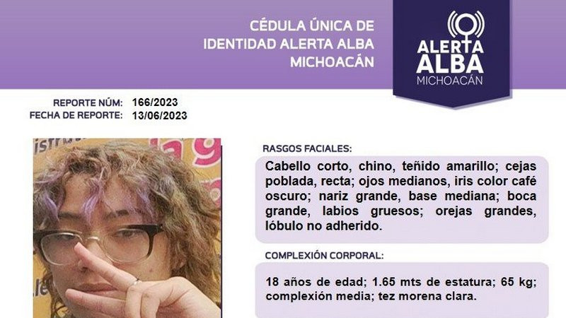 Localiza Fiscalía a joven de 18 años reportada como desaparecida en Morelia 