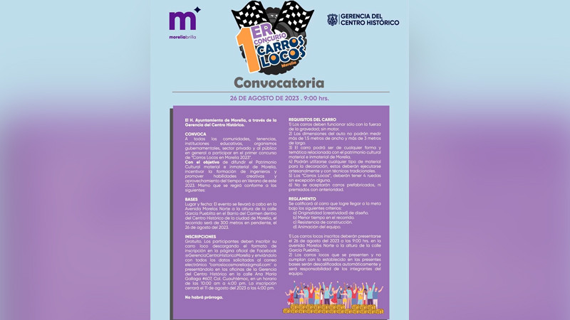 Gobierno Municipal impulsa la creatividad; abre convocatoria “1er Concurso Carros Locos en Morelia” 