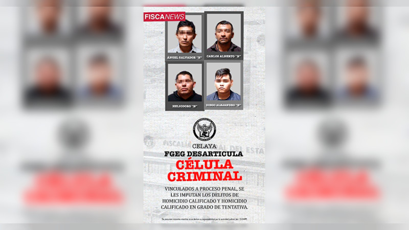 Vinculan a proceso a 4 hombres presuntos responsables de homicidio en Celaya, Guanajuato 