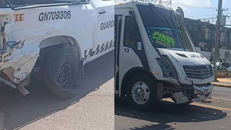 Se registra choque entre camión de transporte y unidad de la Guardia Nacional en Celaya; hay al menos tres heridos 