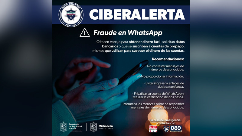 SSP Michoacán emite alerta por ciberfraude en WhatsApp para ganar ...