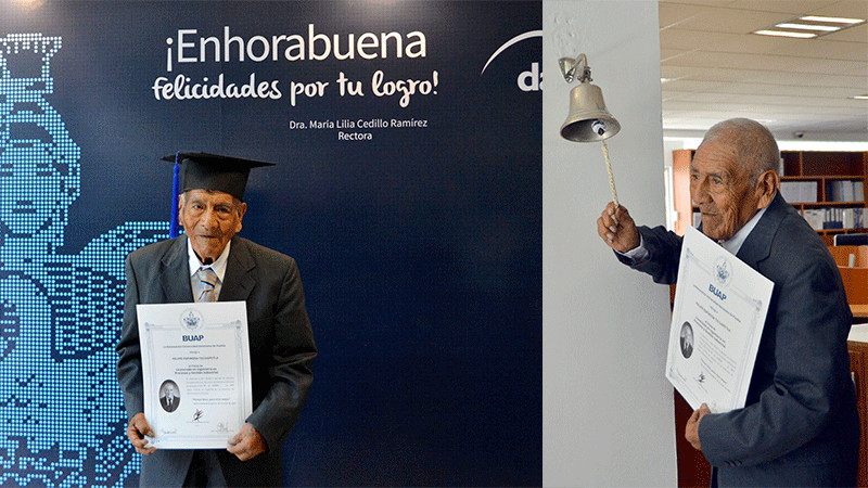 Don Felipe Espinosa se titula como ingeniero a sus 86 años en la BUAP 