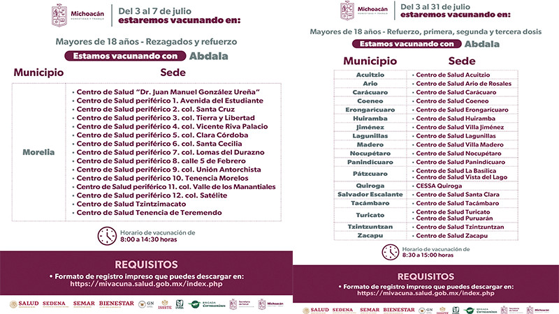 SSM anuncia vacunación COVID-19 en 68 municipios de Michoacán
