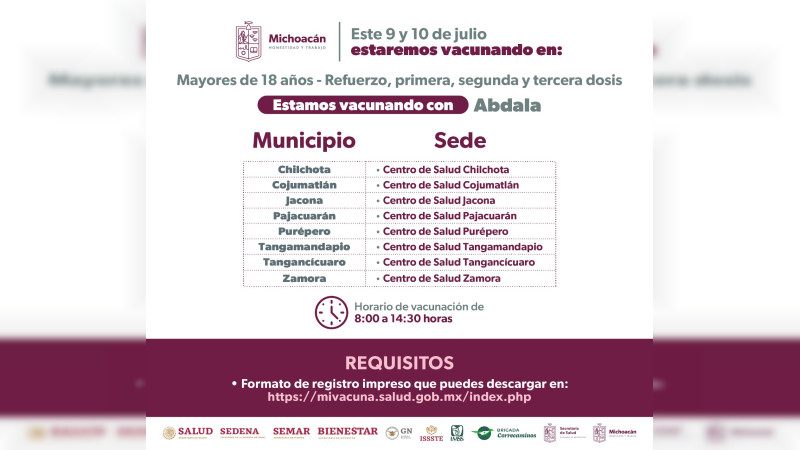 SSM anuncia vacunación COVID-19 en 68 municipios de Michoacán