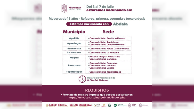 SSM anuncia vacunación COVID-19 en 68 municipios de Michoacán