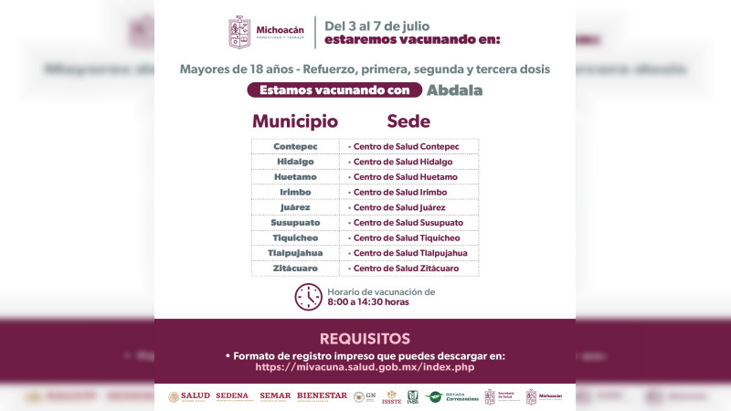 SSM anuncia vacunación COVID-19 en 68 municipios de Michoacán
