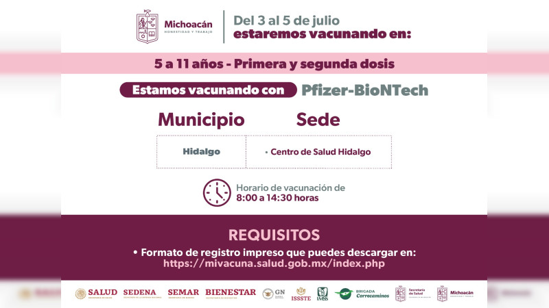 SSM anuncia vacunación COVID-19 en 68 municipios de Michoacán