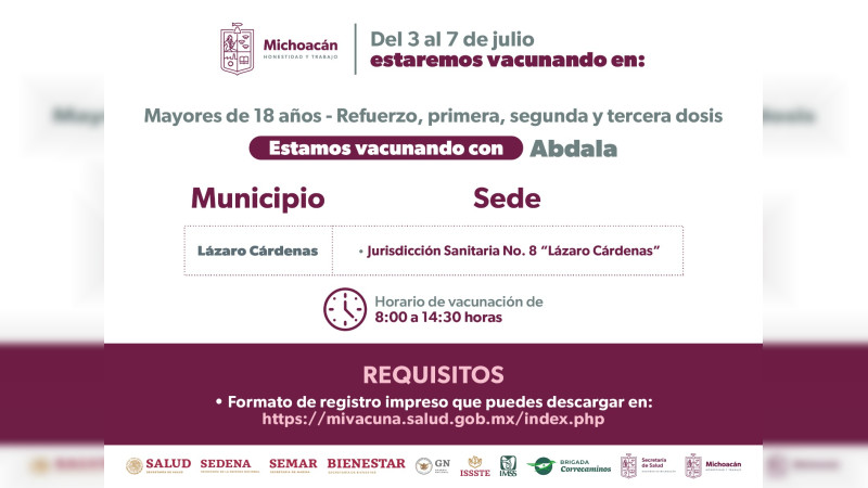 SSM anuncia vacunación COVID-19 en 68 municipios de Michoacán