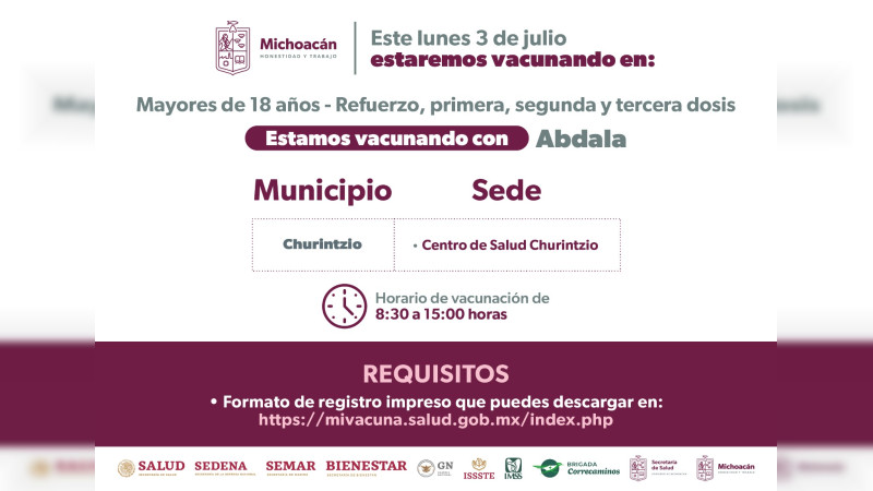 SSM anuncia vacunación COVID-19 en 68 municipios de Michoacán