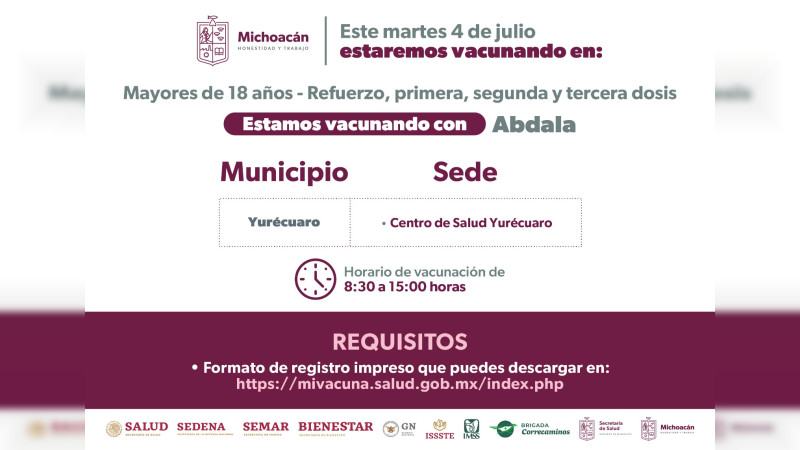 SSM anuncia vacunación COVID-19 en 68 municipios de Michoacán