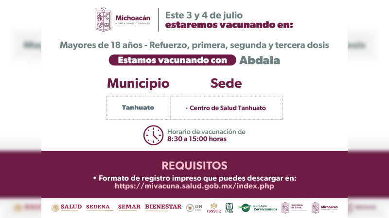SSM anuncia vacunación COVID-19 en 68 municipios de Michoacán