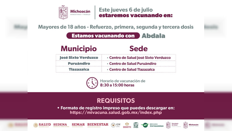 SSM anuncia vacunación COVID-19 en 68 municipios de Michoacán