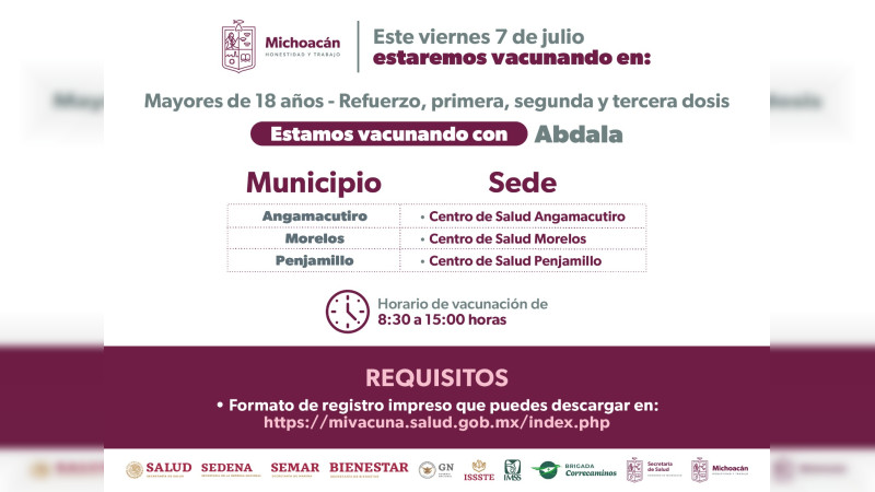 SSM anuncia vacunación COVID-19 en 68 municipios de Michoacán