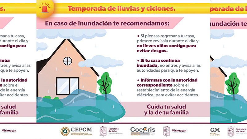 Sigue estas recomendaciones de la Salud Michoacán para evitar riesgos durante las lluvias 