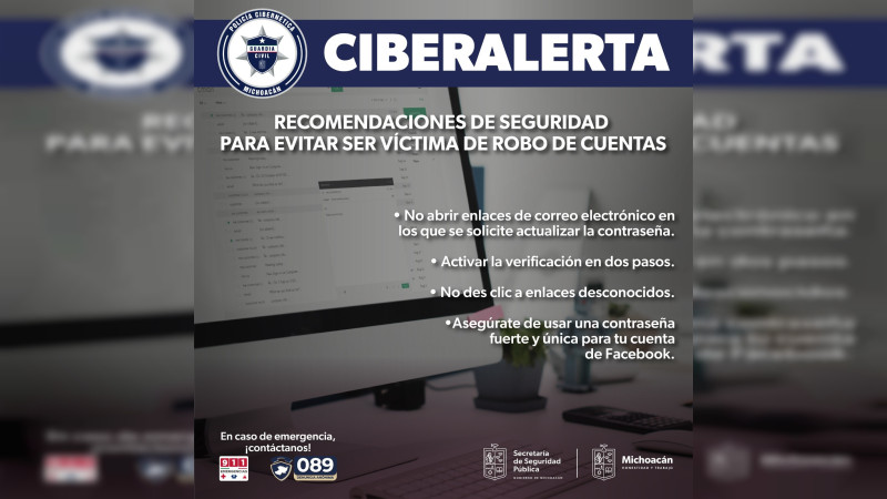 SSP Michoacán advierte incremento de actividad fraudulenta en redes sociales 