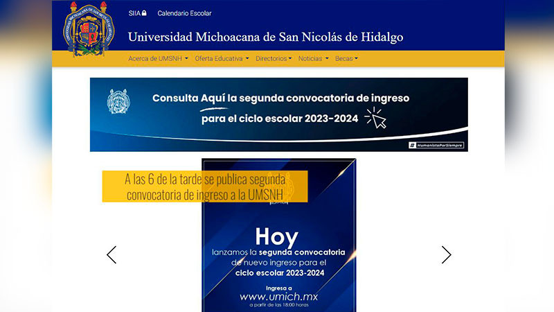 Lanza Universidad Michoacana segunda convocatoria para inscripción 