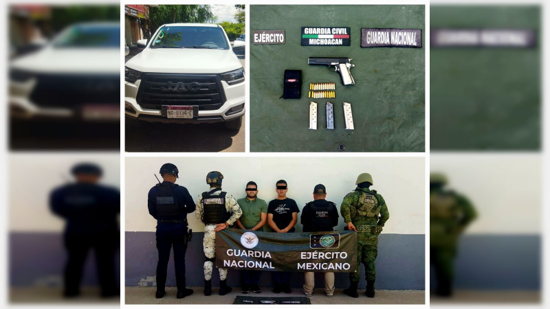 Detienen a dos hombres en poder de armamento, en Apatzingán 