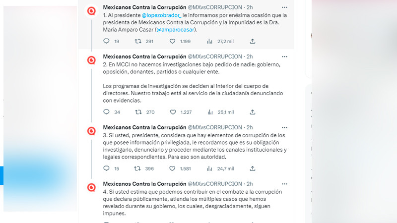 Rechaza Mexicanos Contra la Corrupción petición de AMLO para investigar a Xóchitl Gálvez 